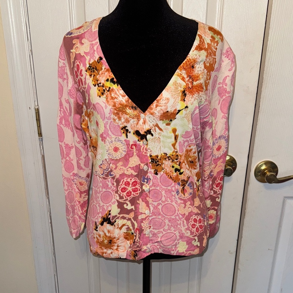BCBGMaxAzria Pink Floral Button Down Shirt
